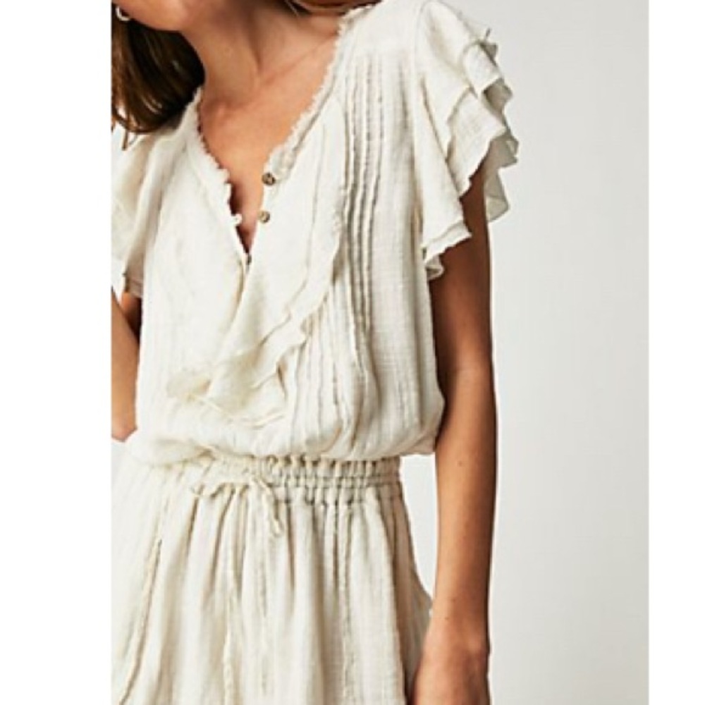 Free People Cream Ruffled Jumpsuit